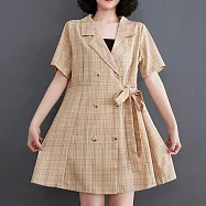 【ACheter】小香風西服剪裁雙排釦格紋俏麗洋裝#109333- 2XL 黃