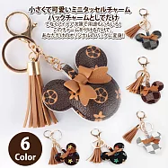 『坂井.亞希子』老花皮革蝴蝶結米奇流蘇造型錀匙圈 -咖啡格紋