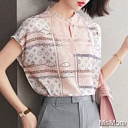 【MsMore】法國香榭大道精品印花珍珠雪紡衫上衣#109283- M 花紋