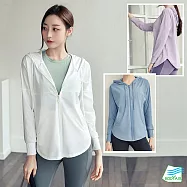 【BODYAIR嚴選】輕彈俏皮遮陽連帽罩衫外套(瑜珈.運動.慢跑.透氣.舞蹈.運動外套) L 白