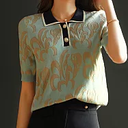 【MsMore】法式珍珠高端緹花典雅冰絲針織上衣#109512- F 綠