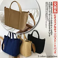 【Sayaka紗彌佳】日系純色簡約無印百搭帆布托特肩背手提二用包 -卡其色