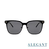 【ALEGANT】輕奢木槿黑鑲嵌茶晶柱槍灰金屬方框偏光墨鏡/UV400太陽眼鏡