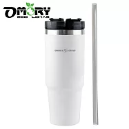 【OMORY】304不鏽鋼保冷保溫探索吸管杯890ML(附吸管)- 白色