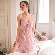 【唯蜜色】唯美蕾絲側開叉裸背吊帶性感透視內睡 粉紫