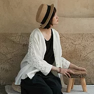 旅途原品_無盡之光_原創手工編織亞麻外套 M/L-XL  M 白色