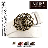 『本革職人』真皮-自我主張潮流鏤空雕花扣頭釘扣式皮帶 白色