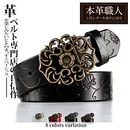 『本革職人』真皮-自我主張潮流鏤空雕花扣頭釘扣式皮帶 黑色