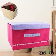 【OMORY】不織布連蓋式收納盒/箱- 桃紅底