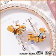 『坂井.亞希子』925銀針小清新風格多層雪紡碎花不對稱耳環 -黃色