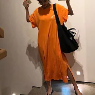 【MsMore】寬鬆大碼休閒字母印花洋裝#110479- XL 桔(椰子)