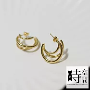 『時空間』線條立體感鏤空三線月牙造型(18Kgpゴールド)耳環 -單一款式