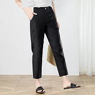 【ACheter】西褲版錐形激瘦九分亞麻休閒哈倫褲#110535- 2XL 黑