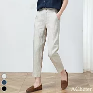 【ACheter】西褲版錐形激瘦九分亞麻休閒哈倫褲#110535- 2XL 杏