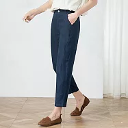 【ACheter】西褲版錐形激瘦九分亞麻休閒哈倫褲#110535- XL 藏青