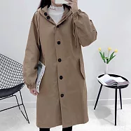 【ACheter】韓版女神連帽waitmore中長款大碼風衣#111117- L 卡其