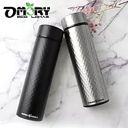 【OMORY】金鑽立體菱格紋不鏽鋼保冷/保溫瓶500ML- 黑