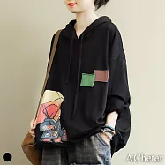 【ACheter】百搭大碼連帽T寬鬆中短版上衣#111090- M 黑