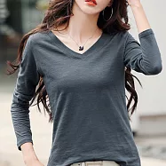 【MsMore】竹節棉v領寬鬆內搭t恤短版上衣#110767- XL 黑