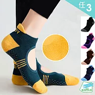 【BODYAIR嚴選】任3入 毛巾棉一體成形透氣瑜珈襪(防滑.舞蹈.運動.運動襪) FREE 黃綠+黑+紫粉