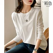 【初色】五角星百搭T恤-共2色-91028(M-XL可選) L 白色