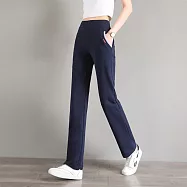 【MsMore】中腰鬆緊直筒彈力純色休閒褲#111578- L 寶藍