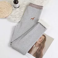 【MsMore】超柔加絨刺繡小鹿高腰顯瘦鬆緊螺紋保暖內搭褲#111582- M 灰