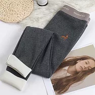 【MsMore】超柔加絨刺繡小鹿高腰顯瘦鬆緊螺紋保暖內搭褲#111582- XL 深灰