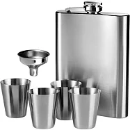 《Premier》酒杯4入+隨行酒壺 | 隨身酒瓶 攜帶酒壺 - 銀235ml