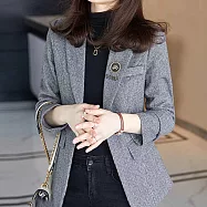 【MsMore】韓版休閒修身千鳥格西裝外套#111698- M 灰