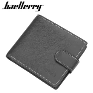 【Baellerry 佰利瑞】4卡牛皮復古搭扣拉鍊零錢袋男用短夾(D1303) _黑色