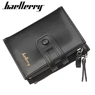 【Baellerry 佰利瑞】12卡搭扣商務雙拉鏈零錢男用短夾(D3206) _黑色