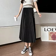 【MsMore】韓版克萊因高腰鬆緊A字百褶長裙#111909- L 黑