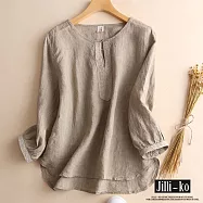 【Jilli~ko】日系女裝七分袖棉麻襯衫刺繡亞麻感上衣 J8730  FREE 麻色