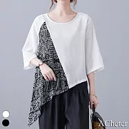 【ACheter】文藝印花不規則擺寬鬆上衣#112087- L 白