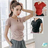 【BODYAIR嚴選】小V領Q彈性感上衣(瑜珈.慢跑.運動.健身.透氣.舞蹈.運動服) S 粉橘