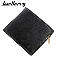 【Baellerry 佰利瑞】11卡素面皮革拉鍊零錢男用短夾(D1106) _黑色