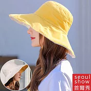 seoul show首爾秀 雙面戴素面大帽簷漁夫帽四季防曬遮陽帽 黃/米