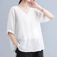 【ACheter】花開時節氣質刺繡棉麻上衣#112154- XL 白
