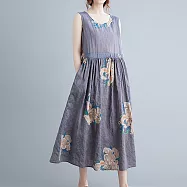 【ACheter】花開富貴大碼收腰棉麻背心洋裝#112209- L 灰