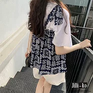 【Jilli~ko】夏季假兩件吊帶拼接計感百搭氣質寬鬆T恤 J8888  FREE 藍色