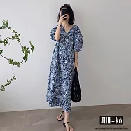 【Jilli~ko】新款夏季設計感氣質輕熟風碎花連衣裙 J8907  FREE 藍色
