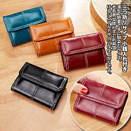【Sayaka紗彌佳】日系優雅復古皮革三折式卡包 -酒紅色