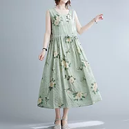 【ACheter】 弗羅倫斯大碼碎花收腰棉麻背心洋裝# 112208 M 綠色