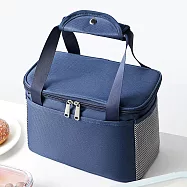 E.City_手提大容量方款網格保溫保冷包 深藍