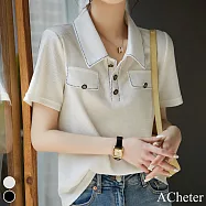 【ACheter】 時尚簡約都會風 POLO領上衣# 112641 L 白