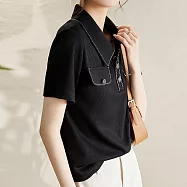 【ACheter】 時尚簡約都會風 POLO領上衣# 112641 L 黑