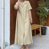 【ACheter】 韓國簡約氣質chic寬鬆兩穿開襟棉麻洋裝# 112744 FREE 黃色