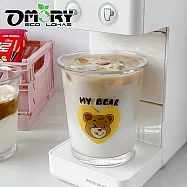 【OMORY】 吼答la~寬口潤緣玻璃杯/拿鐵杯/啤酒杯(300ML)- 小熊愛心(黃)