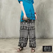 【潘克拉】半鬆緊泰國印花燈籠褲 TM367  FREE 黑色